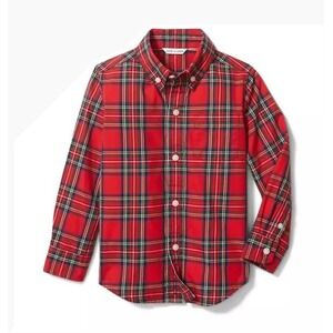 Janie and Jack Boys Red Plaid Button Down Shirt Size 5 Holiday Tartan Cotton